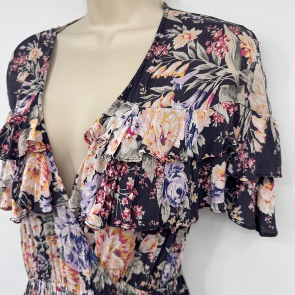 Auguste the Label Dahlia Cascade Wrap Mini Ink Woman’s size 2 floral wrap dress - Picture 2 of 12